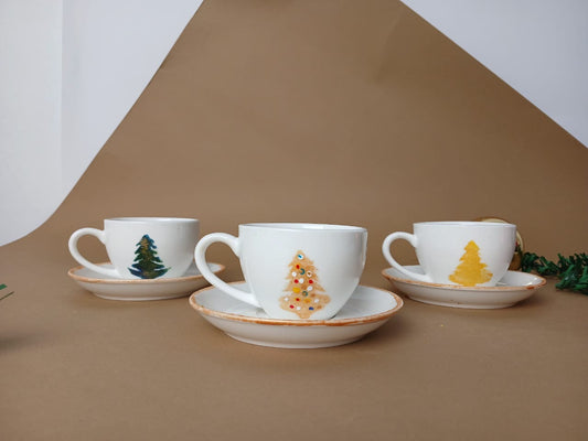 Three Metallic Christmas Trees Turkish Coffee Cups Set of Six