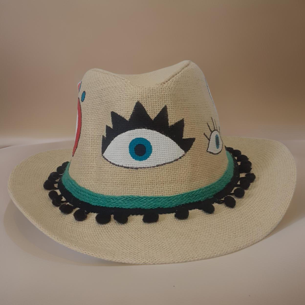 Big Colored Eyes Hand Painted Summer Hat