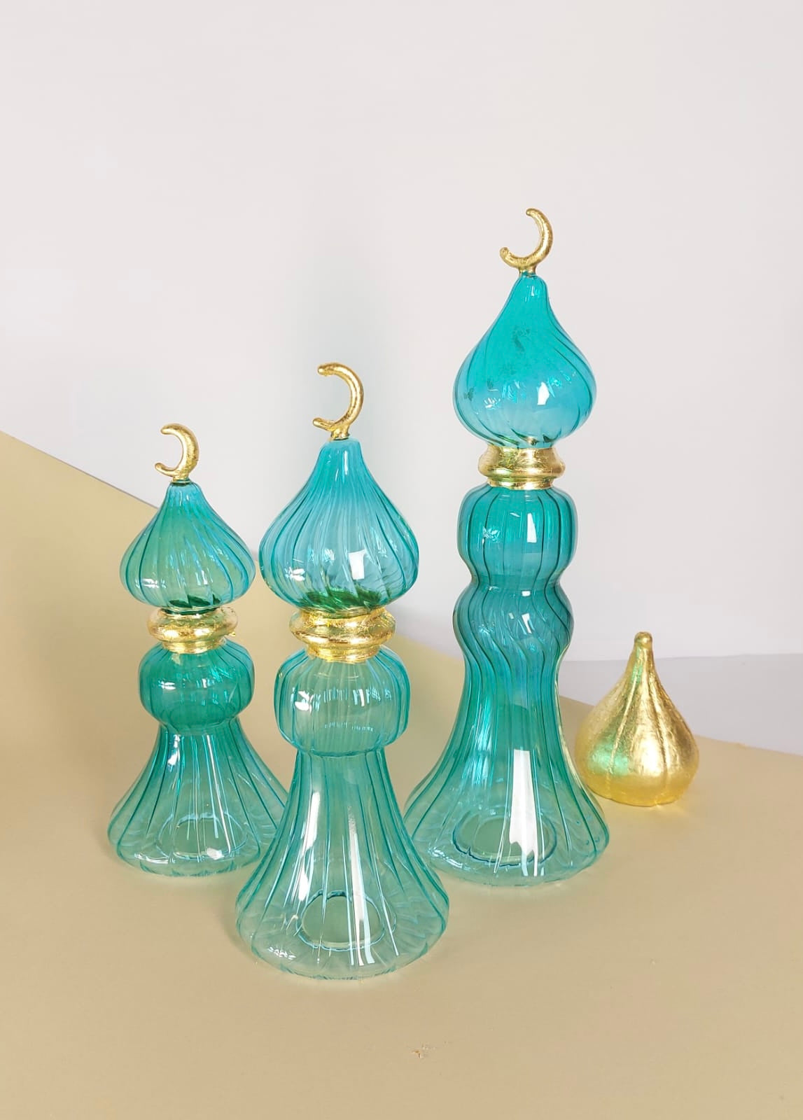 Glass Minaret Set of 3 with Gold Leaf