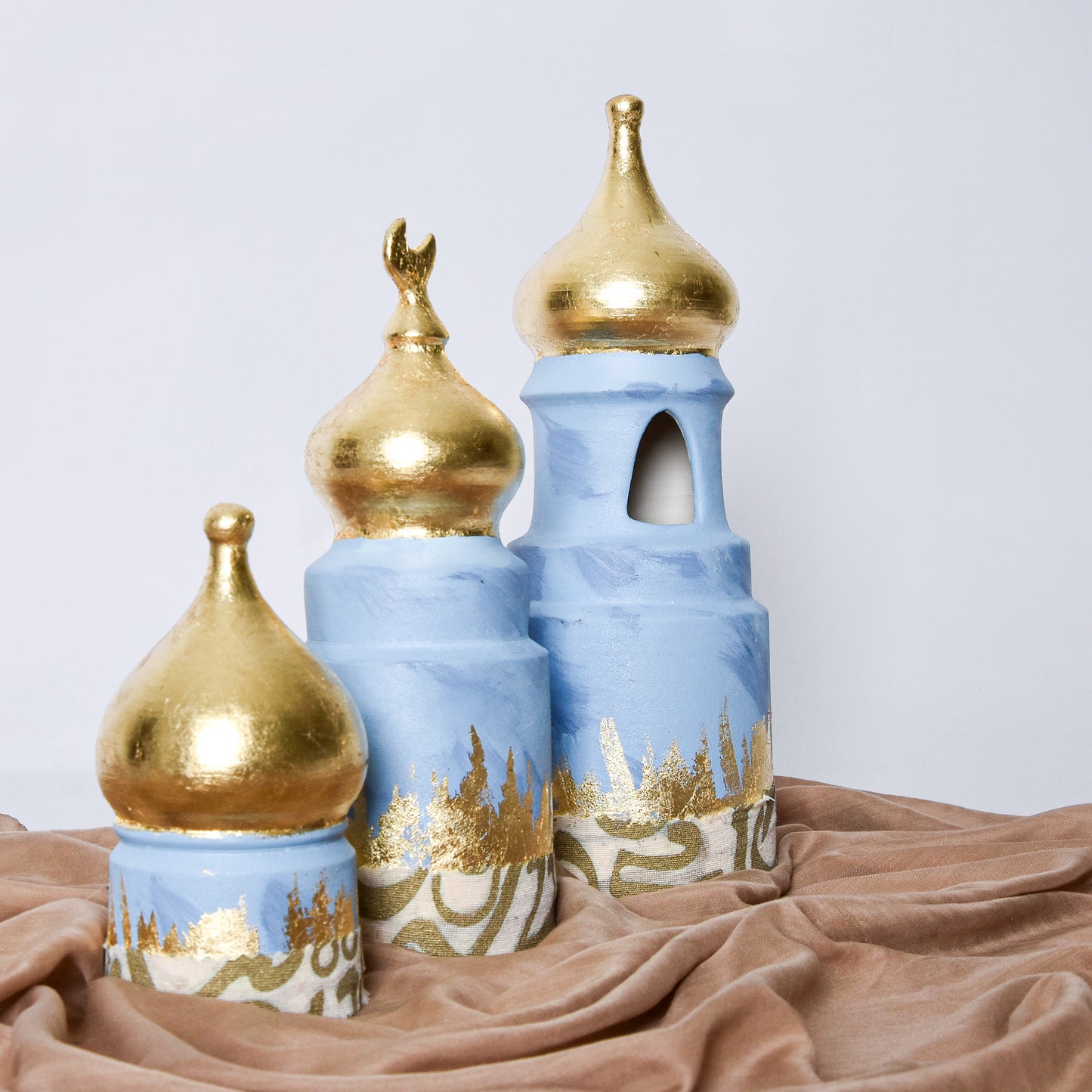 Cylinder Calligraphy Minaret Set of 3 with Gold Leaf