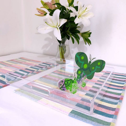 Green Embellished Butterflies Big Plexi Tray