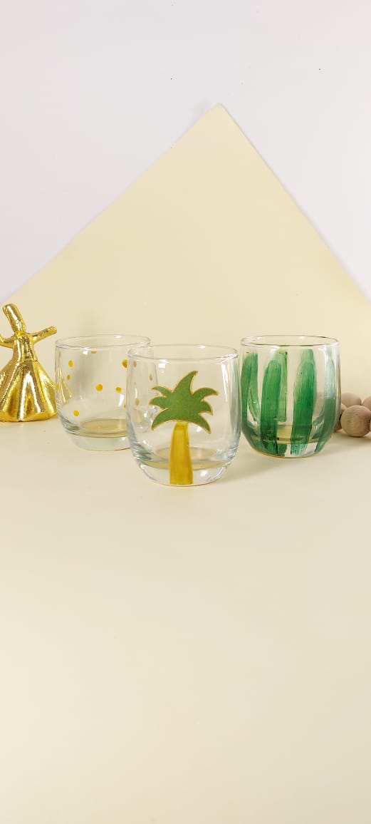 Green Palm Tree Water Cups Set of Six