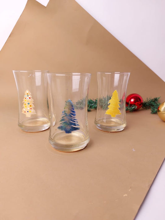 Three Metallic Christmas Trees Water Cups Set of Six