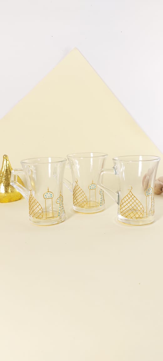 Islamic Village Gold Outline Tea Cups with Handle