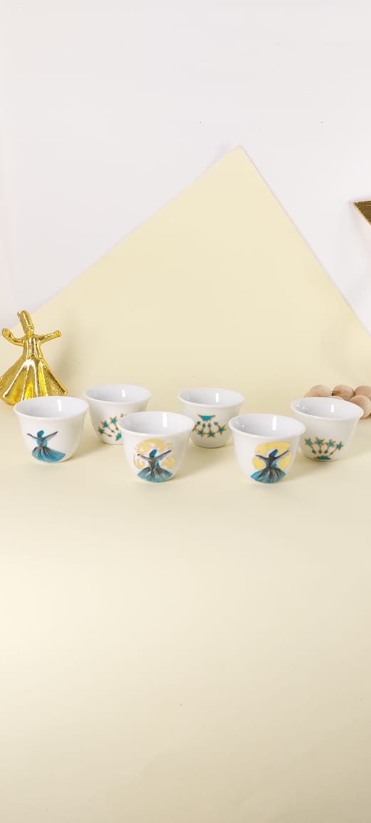 Gold Dancing Dervish Arabic Coffee Cups Set of Six