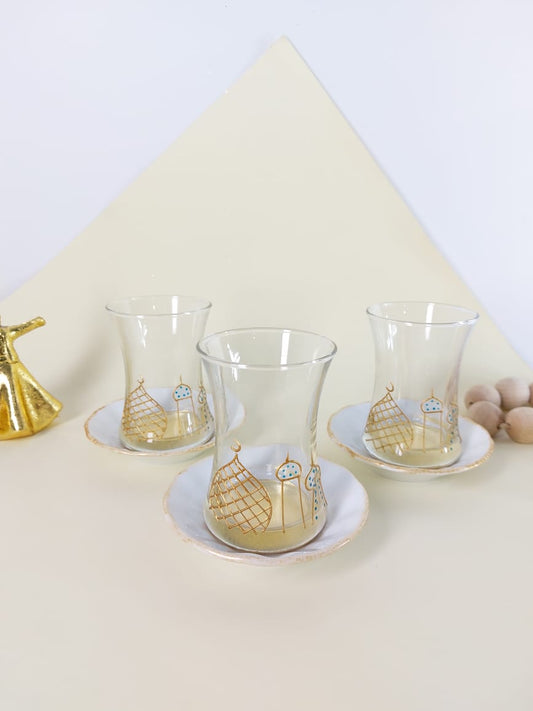 Islamic Village Gold Outline Tea Cups with Saucers