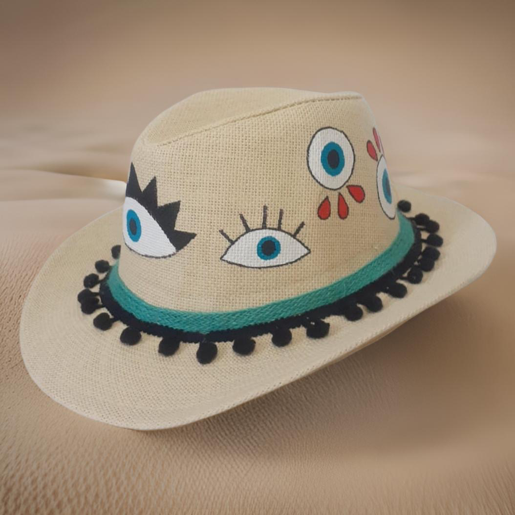 Big Colored Eyes Hand Painted Summer Hat