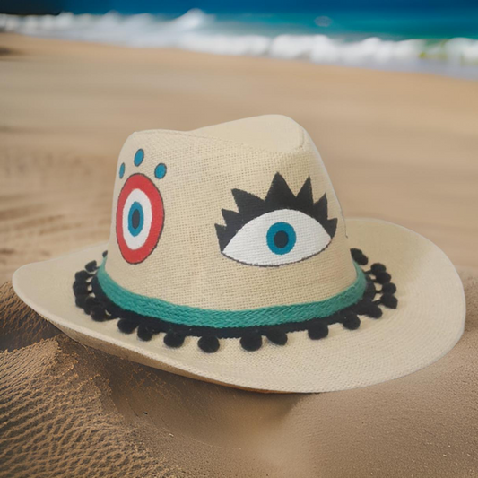 Big Colored Eyes Hand Painted Summer Hat