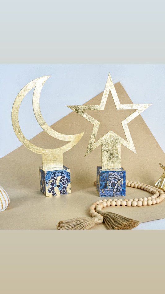 Wood Decorative Moon & Star set of 2