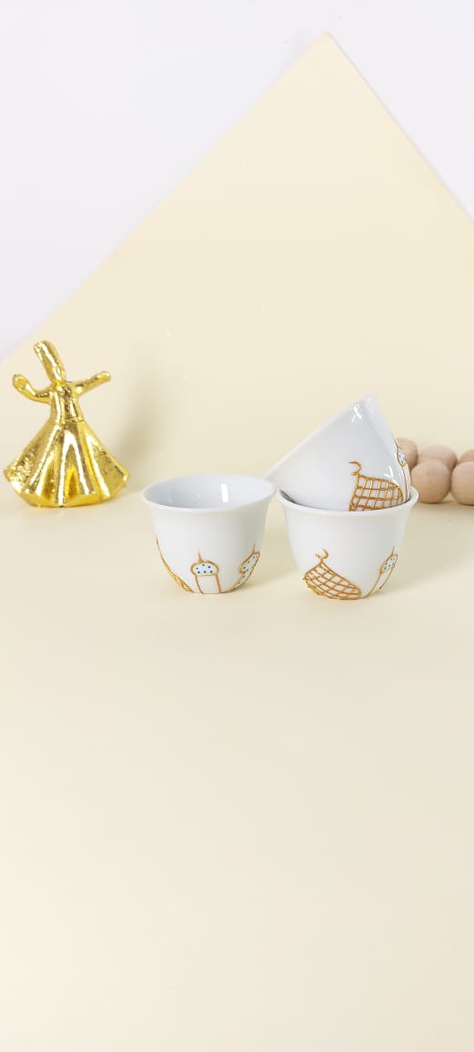 Islamic Village Gold Outline Arabic Coffee Cups set of six