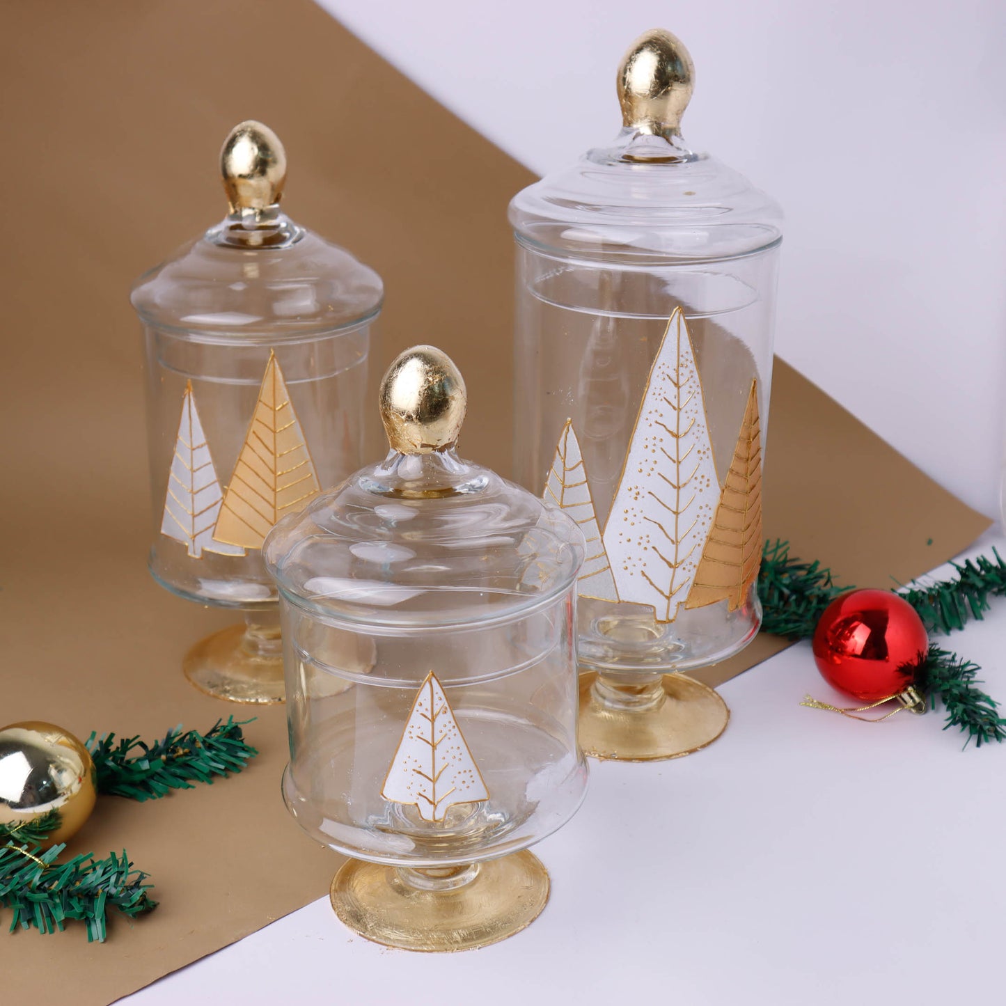 Three Color Christmas Tree Candy Containers set of 3