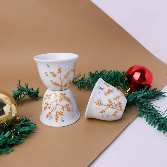 Three Christmas Deers Gold & White Arabic Coffee Cups Set of Six