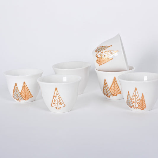 Three Color Christmas Tree Arabic Coffee Cups set of six